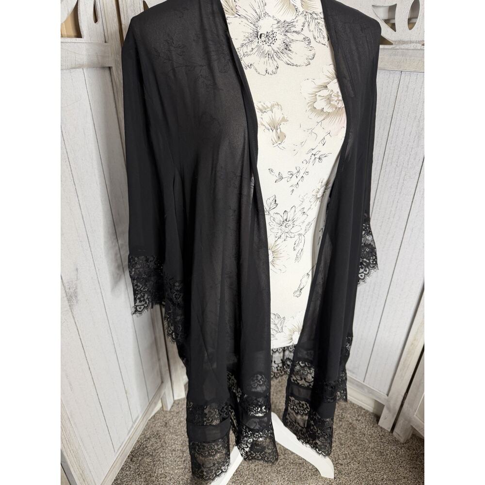 Torrid Black Sheer Maxi Duster Kimono Cardigan Size 0 XL 12 Whimsy Goth - Picture 3 of 6